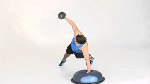 Push Up + Single Arm Reverse Fly and Twist with One Hand on Bosu