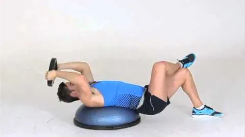 Weight Plate Oblique Pullover Crunch off Bosu with Foot on Opposite Knee